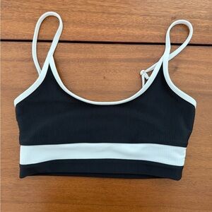 Beach Riot Black Ribbed Bikini Sports Bra/ Swim with White Trim